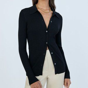 Babaton Finley Sweater, Ribbed, Button-Up Cardigan, XS, Black